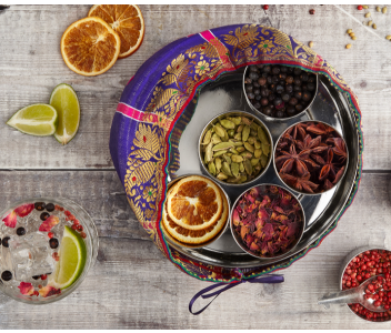 GIN BOTANICALS TIN WITH SILK SARI WRAP  |  7 BOTANICALS