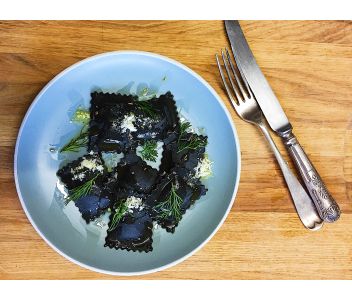 Squid Ink Stained King Prawn & Crayfish Ravioli (6 servings)