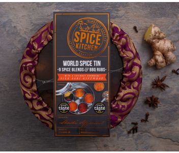 WORLD SPICE BLENDS & BBQ RUBS SPICE TIN WITH SARI WRAP | 9 SPICE BLENDS 
