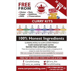 8 Curry Kits with a KEEP KORMA & CURRY ON Apron & Cotton Bag