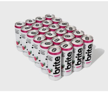 Brite Natural Energy & Focus Drink - Raspberry Mint - No Sugar, No Sweeteners - Case of 24 x 330ml cans