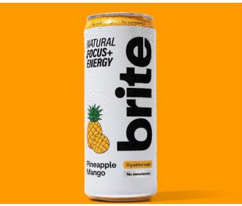 Brite Natural Energy & Focus Drink - Pineapple Mango - No Sugar, No Sweeteners - Case of 24 x 330ml cans