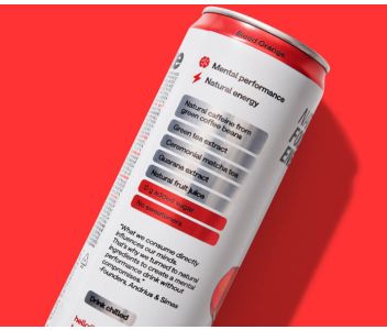 Brite Natural Energy & Focus Drink - Blood Orange - No Sugar, No Sweeteners - Case of 24 x 330ml cans
