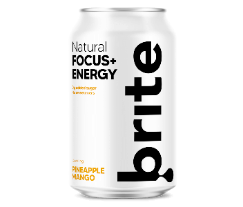 Brite Natural Energy & Focus Drink - Pineapple Mango - No Sugar, No Sweeteners - Case of 24 x 330ml cans