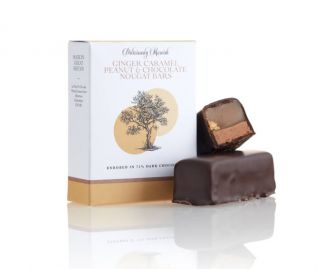 Ginger Caramel Peanut and Chocolate Nougat Enrobed in 72% Dark Choclate ( 3 boxes 2 bars per box)