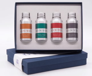 BOX SET OF FOUR SEASONAL WINTER GINS IN NAVY BLUE GIFT BOX