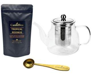 Loose Leaf Tea Set - Teapot 600ml, Tea Measuring Spoon, Tropical Rooibos Loose Leaf Tea 100g