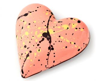 Chocolate Candy Heart filled with Vanilla Marshmallow Passion Fruit Caramel and Chocolate Crunchy Almonds