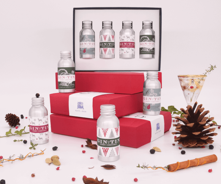 FOUR FANTASTIC FESTIVE GIN TIPPLES - RED BOX - 35ML TINS