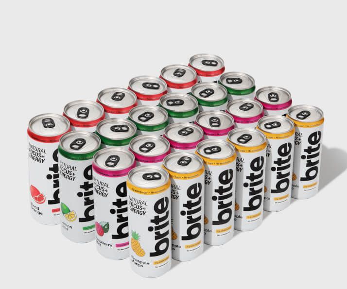Brite Natural Energy & Focus Drink - Mixed Pack - No Sugar, No Sweeteners - Case of 24 x 330ml cans