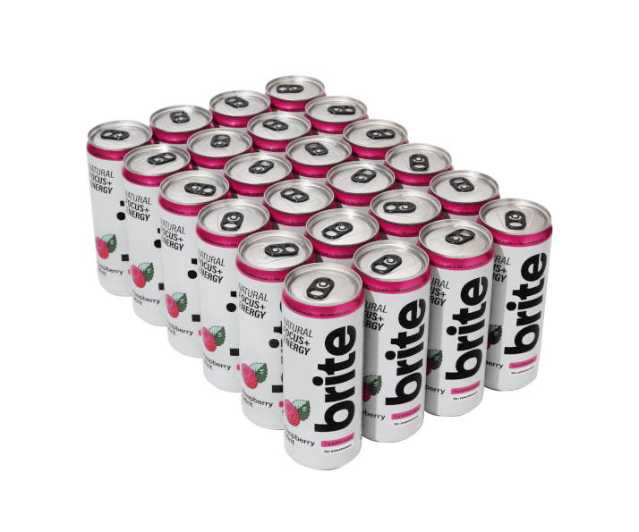 Brite Natural Energy & Focus Drink - Raspberry Mint - No Sugar, No Sweeteners - Case of 24 x 330ml cans