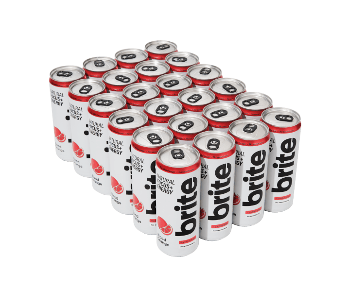 Brite Natural Energy & Focus Drink - Blood Orange - No Sugar, No Sweeteners - Case of 24 x 330ml cans