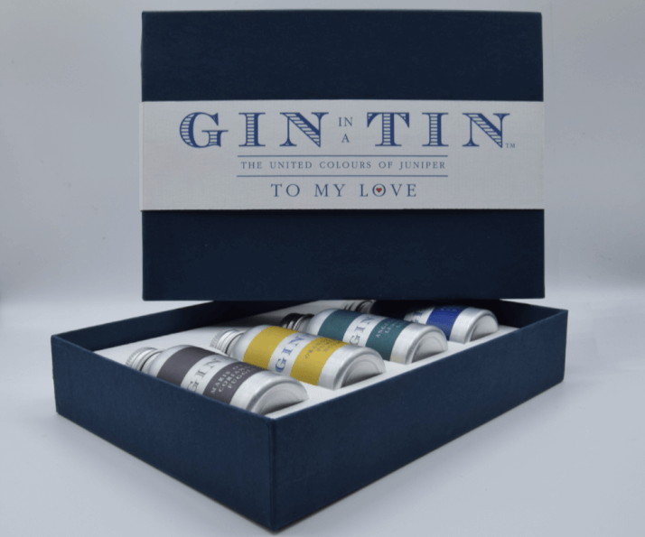 THE LOVE GIN TIN, GIFT BOX SET - NAVY GIFT BOX - 35ML TINS