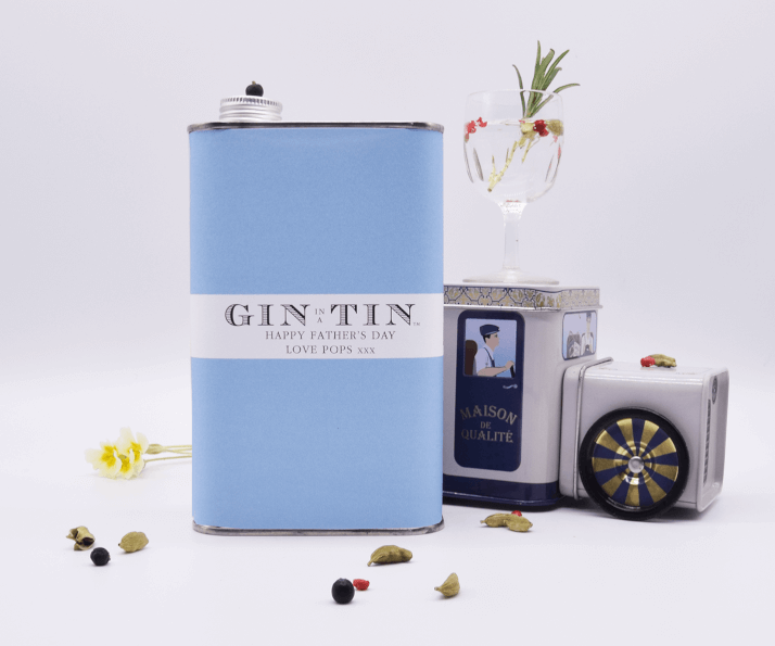 A PERSONALISED BLUE TIN OF GIN – 50CL TIN